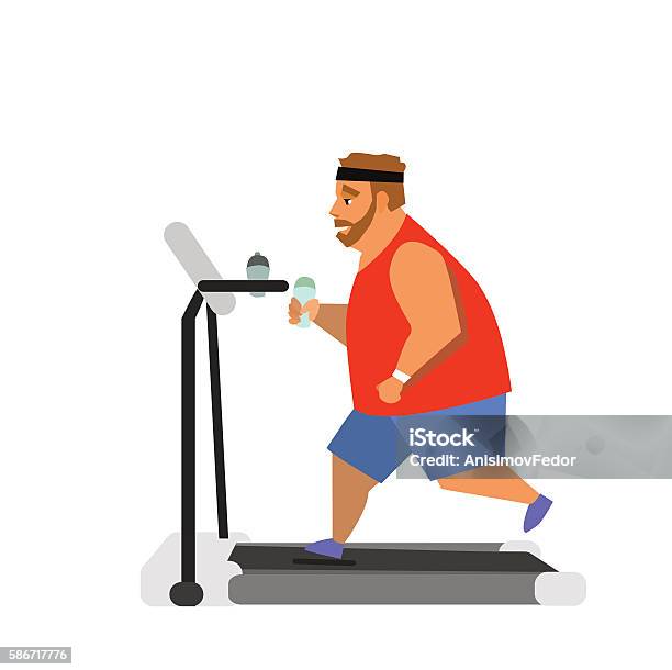 Man Running On Treadmill Vector Illustration Stock Illustration - Download Image Now - Adult, Aerobics, Backgrounds