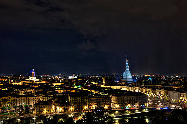 turin by night Turin seen from the hill by night turin stock pictures, royalty-free photos & images