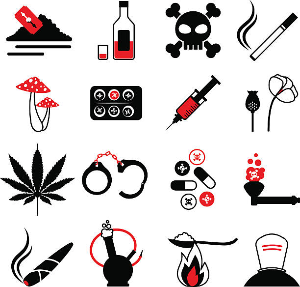 ilustraciones, imágenes clip art, dibujos animados e iconos de stock de iconos de la adicción a las drogas y el alcohol - poppy capsule