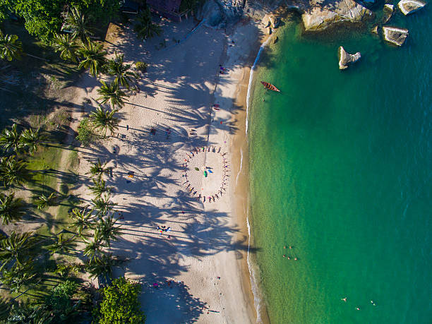 istock Aerial view people on the beach 586721778