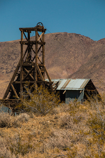 The headframe of an abandoned mine at Johannesburg, CA. This was a popular gold mining area in the old west.
