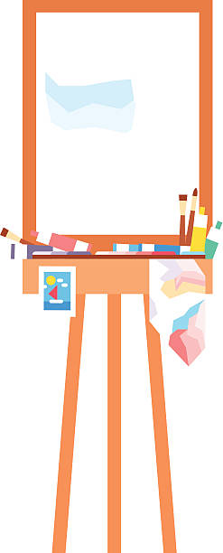 Easel art board vector Easel art board vector isolated. Art board for some artist with paint brush and palette. Artist painting board isolated on white. Easel canvas artboard clipart for presentations pictures stock illustrations
