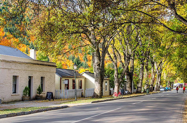 Autumn landscape of historic town in Arrowtown, New Zealand stock photo