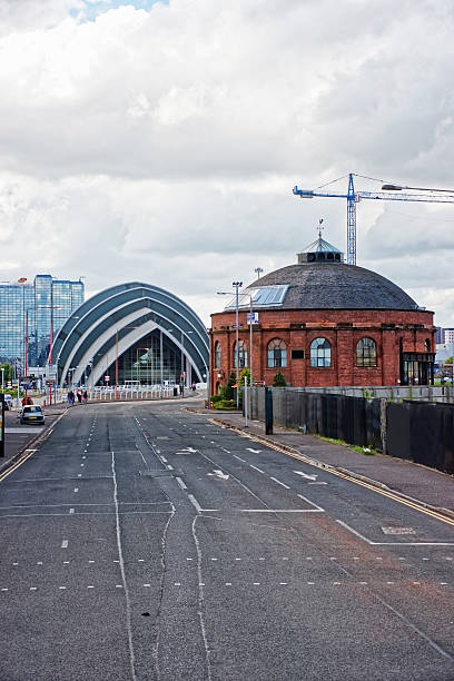 Glasgow, United Kingdom - May 8, 2011: Road view on Clyde Auditorium concert hall in Glasgow. Glasgow is the city in the Lowlands in Scotland in the United Kingdom.