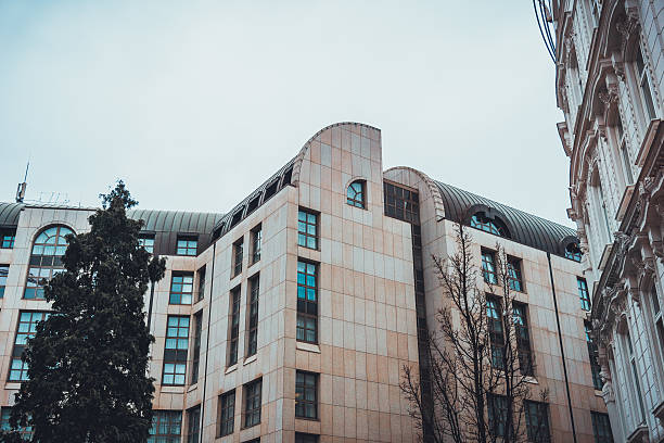 istock Half barrel roof design on luxury building 586730694
