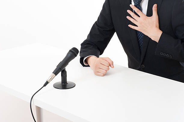 istock Businessman to have a microphone 586734850