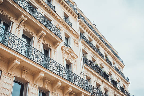 istock Low angle view of chateaux styled apartments 586735412