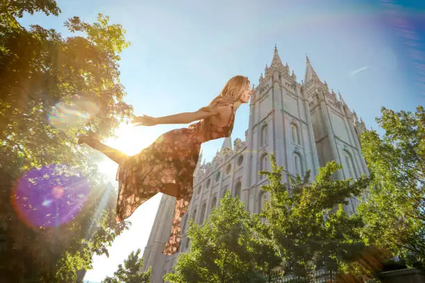 Photo of Magical floating woman floating near LDS template