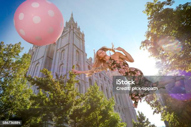 Magical Floating Woman Floating Near Lds Template Stock Photo - Download Image Now - Mormonism, Synagogue, Temple - Building