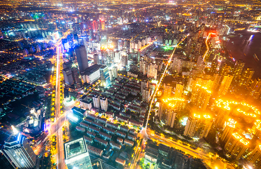 Skyline night view on Pudong New Area, Shanghai 