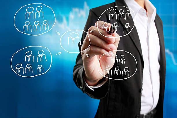istock Business man drawing social network 586739076