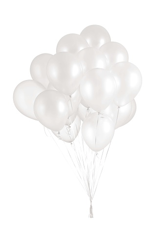 A group of white balloons isolated on white background.