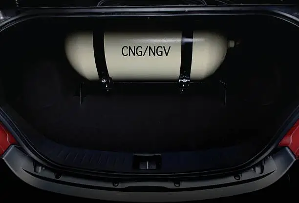 CNG/NGV tank inside car trunk.