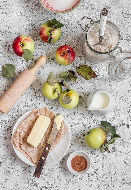 istock Baking ingredients - whole wheat flour, apples, butter, sugar, cinnamon 586744240