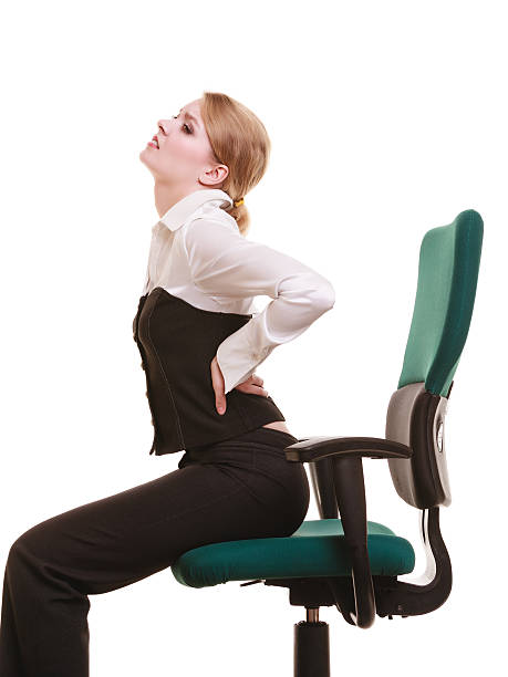 istock Businesswoman with backache back pain isolated 586745014