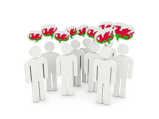 People with flag of wales stock photo
