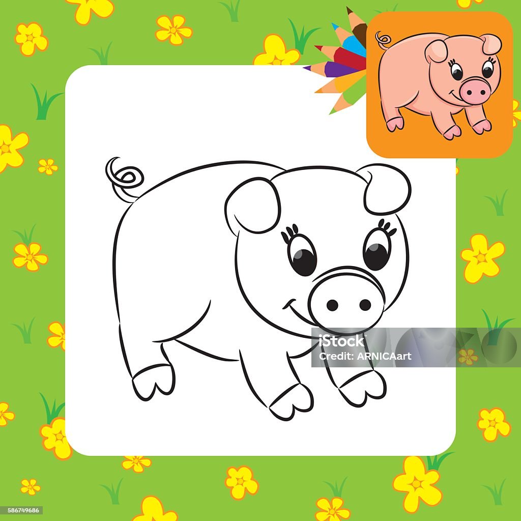 Cartoon pig Coloring book Cartoon pig. Coloring book. Vector illustration Animal stock vector