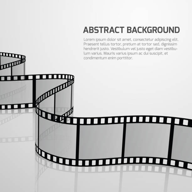 Vector cinema movie background with retro film strip roll Vector cinema movie background with retro film strip roll. Negative film strip for cinema, illustration of concept banner fo cinematography and cinema rolled up photos stock illustrations