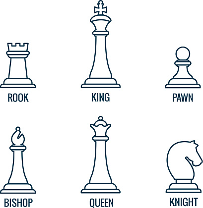 Peças de xadrez ícones de linha fina rei rainha bispo gralha