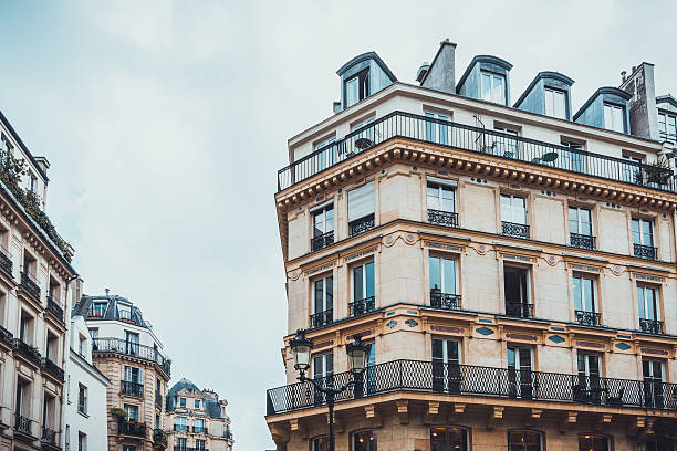 istock Balconies and gabled windows on residential flats 586918030