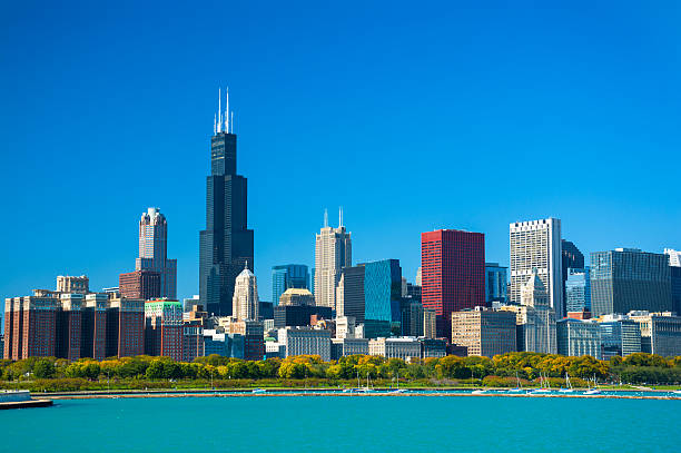 istock Downtown Chicago Skyline with Willis Tower during Early Autumn 586918106