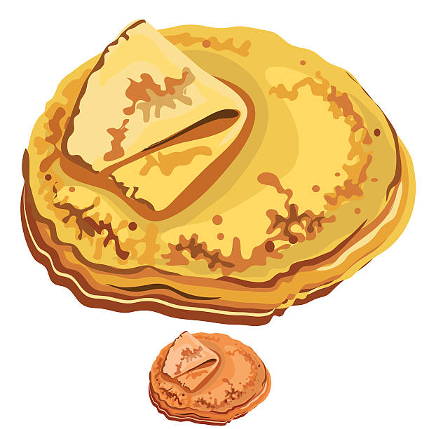 ilustrações, clipart, desenhos animados e ícones de panquecas deliciosas close-up em fundo branco - pancake illustration and painting food vector