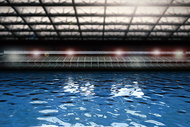 indoor swimming pool at night