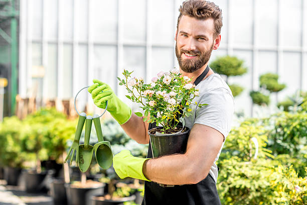 istock Gardener with a flowerpot 586920666