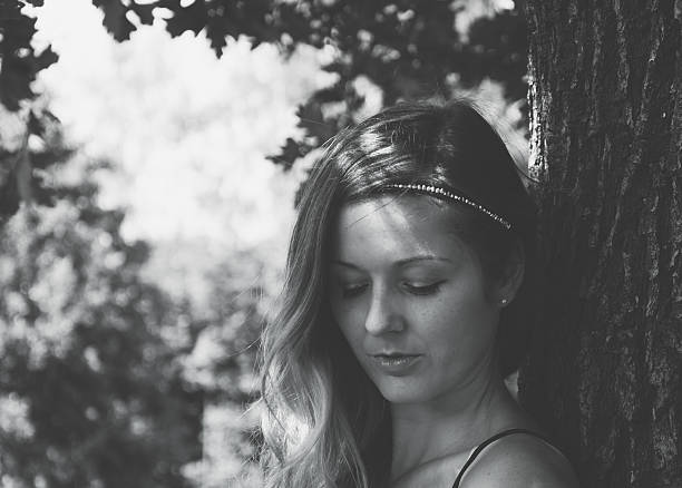 black and white woman portrait in nature