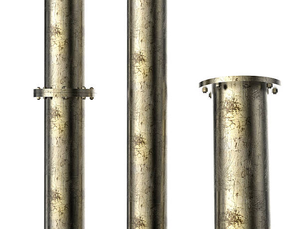 istock metal pipe with flange joint 586922382