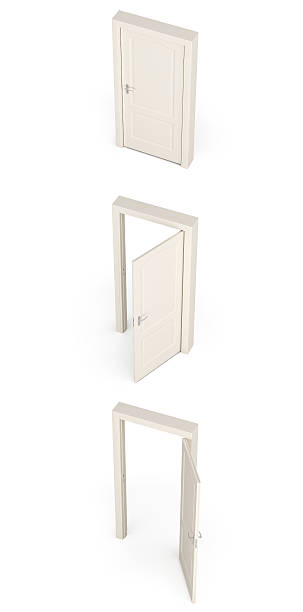 istock Open white door isolated on a white background 586922480
