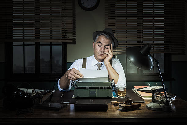 istock Professional reporter working late at night 586923366