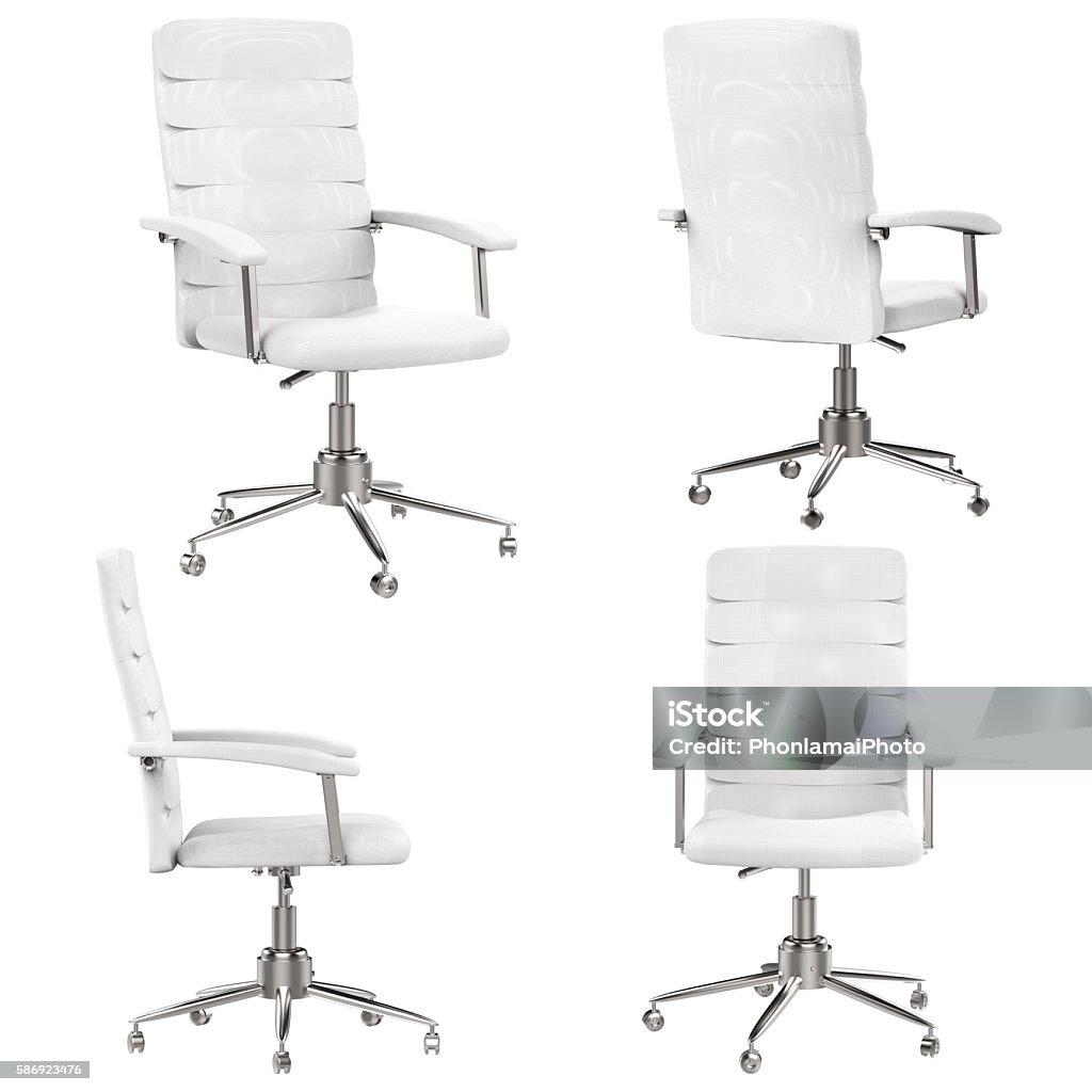 white office chair white office chair in four angle isolated on white White Color Stock Photo