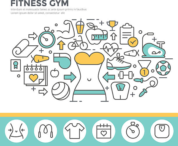 ilustraciones, imágenes clip art, dibujos animados e iconos de stock de ilustración del concepto de fitness. - muscular build food healthy eating human muscle