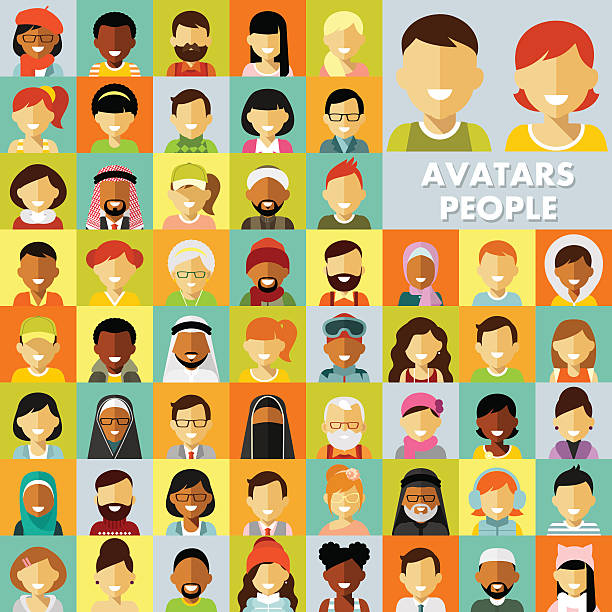 People icons set Different multicultural people avatars set in flat style religion-diversity stock illustrations