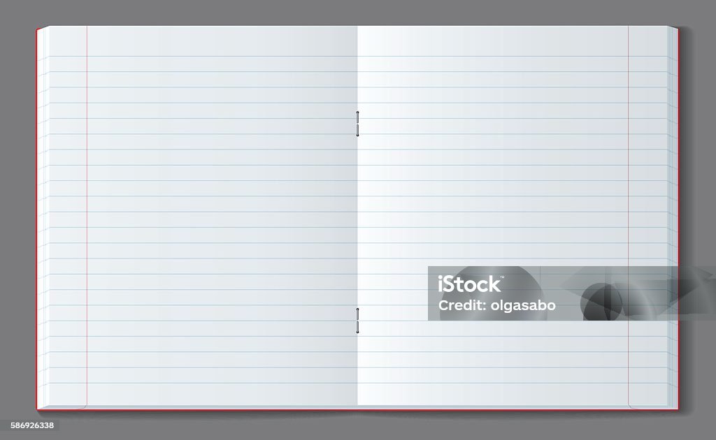 Open line notebook with soft transparent shadow. Classic school copy book with realistic dimentions equivalent to 6,5x8 inch. Note Pad stock vector