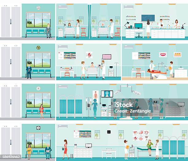 Patient And Doctor In Hospital Stock Illustration - Download Image Now - Laboratory, Hospital, Illustration