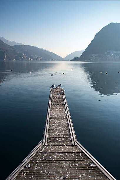 Charming view of Lugano Lake, Switzerland stock photo