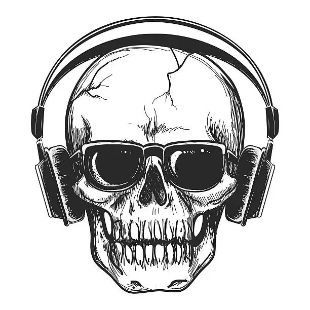 Vector illustration of Human skull with headphones