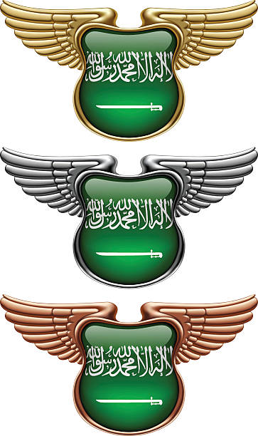 illustrations, cliparts, dessins animés et icônes de panneaux de récompense avec des ailes et le drapeau de l’arabie saoudite - bronze silver gold perks