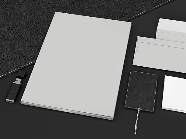 istock Brown branding mockup. Template set on black background.. 586933934