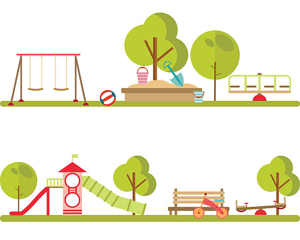 ilustraciones, imágenes clip art, dibujos animados e iconos de stock de elemento infográfico de patio de recreo vector. - outdoor toy