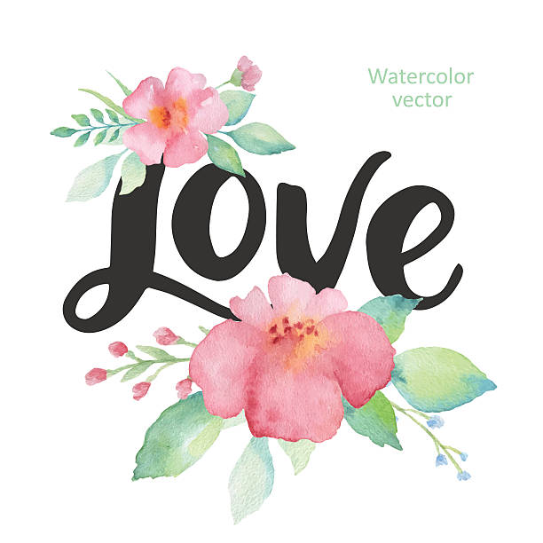 istock Watercolor flowers and hand-lettering love. 586935514