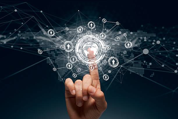 istock Businessman touching a global connection,communications concept 586936882