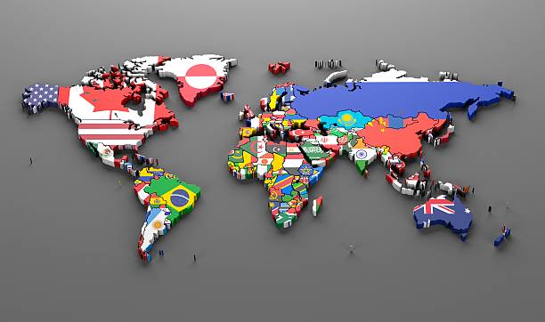 world countries flags map symbols -3d render - flag of the world fotografías e imágenes de stock