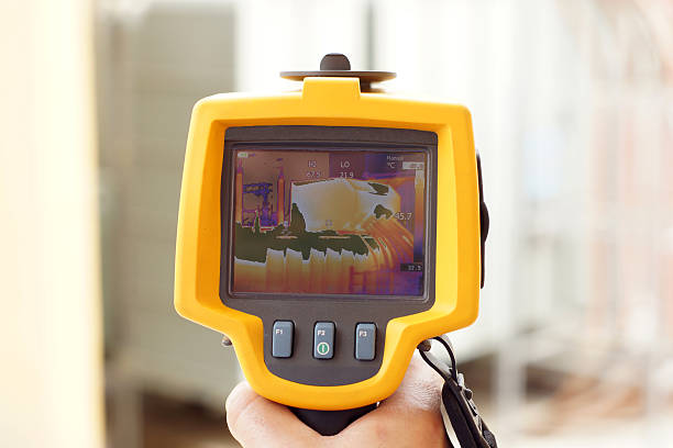 istock Infrared Thermal Imaging Camera Pointing to Electrical Transformer 586938558