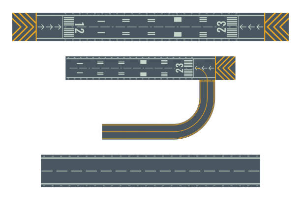 start- und landebahnen zum starten und landen von flugzeugen - start und landebahn stock-grafiken, -clipart, -cartoons und -symbole