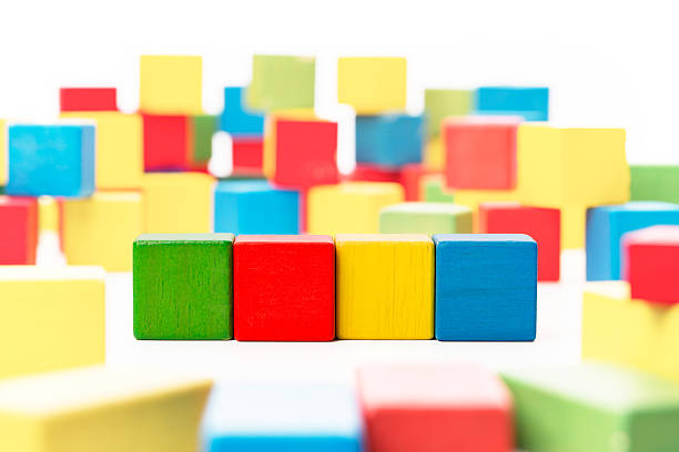 istock Toy Blocks Cube, Four Wood Kids Boxes, Blank Multicolor Cubics 586940994