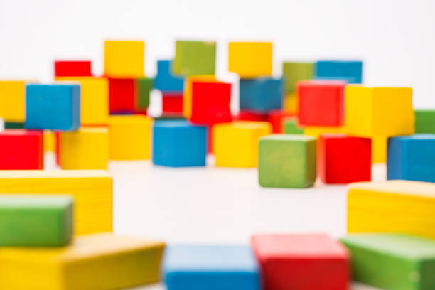 istock Defocused Color Toy Blocks Background, De Focused Multicolor Cube, White 586942068
