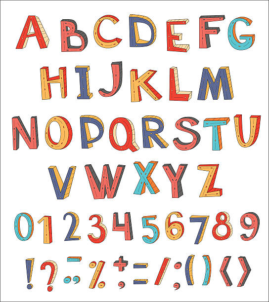 illustrations, cliparts, dessins animés et icônes de alphabet abstrait vectoriel coloré avec des chiffres et des symboles. - roman numeral